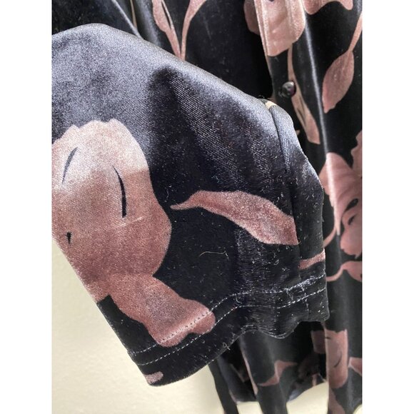 Vintage Joden Womens Velvet Floral Long Sleeve Button Up Top Size Medium Black - Picture 6 of 11